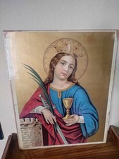 SAINT BARBARA VINTAGE LATE 1800'S CHROMOLITHOGRAPH PRINT RELIGIOUS SUDDEN DEATH picture