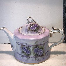 Vintage Musical Teapot Ornate Gold Trim Lavender Flowers Plays Fur Elise  picture
