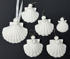 6 Vintage Margaret Furlong Porcelain Shell Angel Ornaments 1980's & 1990's picture