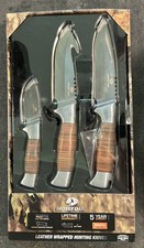 Mossy Oak 3pc Hunting Knife Set Break-Up Country Stacked Leather Full Tang 7519 picture