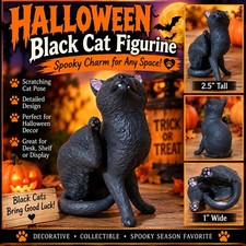 VTG Detailed Black Cat Figurine Halloween Decor Scratching Cat Statue 2.5” picture
