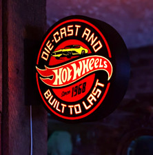Hot Wheels Die-Cast Built to Last Double Sided Round LED Wall Light Sign 9