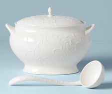 Lenox Opal Innocence Carved Covered Soup Tureen Set with Ladle, 152 oz Brand New picture