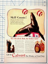 1938 Calvert Whiskey Ad Circus Seal Skill Counts Vintage Magazine Print Ephemera picture