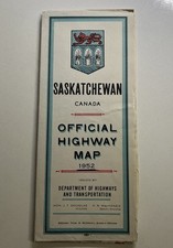 Vintage 1952 Saskatchewan Canada Official Highway Map Near Mint Condition picture