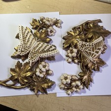 2 VTG Burwood 2615-1 2615-2  Butterfly & Floral Gold/Ivory Wall Hangings picture