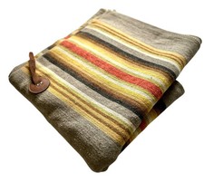 Antique 1920s Striped Wool Horse Blanket w/ Leather VGC Springfield Co 89 x 78 picture