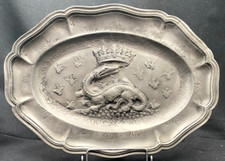 BEAUTIFUL ANTIQUE, FRANCIS I OF FRANCE, COAT OF ARMS TIN DECOR TRAY 11