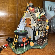 DEPT 56 Halloween Lighted Village THE CANDY CAULDRON Complete 5 worms & 2 signs picture