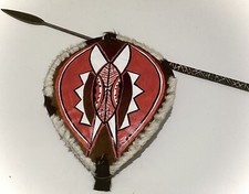 African Maasai Spear Antique Kenyan Hunting Spear H-76 Inch & 1 Maasai Shield picture