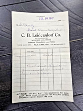 1917 Tobacco Cigars C B Leidersdorf Milwaukee Wisconsin Receipt Billhead picture