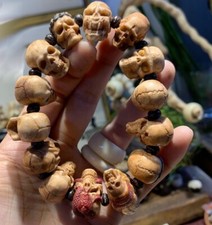 Skull Head Bracelet Carved in Deer Antler Hand Carving Statue Netsuke Bead picture