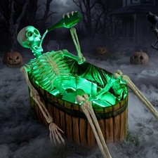 5 FT Halloween Animatronic Skeleton with Endless Pouring Effect, Green LED Light picture