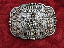 Mega Bull☆1977☆Bulldogging☆RODEO CHAMPION TROPHY BUCKLE☆Kalispell Mt☆Rare☆X07 picture