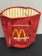 Vintage 80s McDonald's Red Tote Bag w/ Yellow & White Striped Lining picture