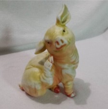 Vintage Painted Ceramic Bisque Pig Made In China 6-1/8