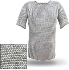Medieval Warrior Haubergeon Butted Chain Mail Replica Armor Medium Shirt Silver picture