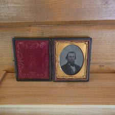 Antique Cased Image-Ambrotype of Man  1800s Photograph [Hinge Damaged] picture