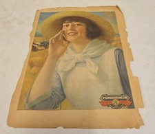 Antique 1923 IH Mccormick Deering Advertising Calendar Print Girl Straw Hat picture