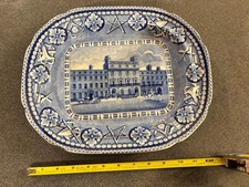 Antique Masonic Blue&White Transferware Oval Platters –Palazzo Giustiniani, Rome picture
