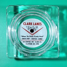 Vintage Clark Lanes Bowling Advertising Glass Ashtray Clark, New Jersey HTF NJ picture