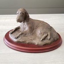 Vintage English Setter Bronze Tone Dog Statue Signed 37/500 On Wood Base EUC picture