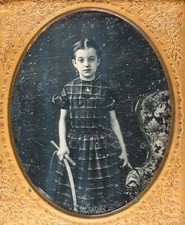 Girl Victorian Toy Trundling Hoop Rolling Holding Stick 1/6 Plate Daguerreotype picture
