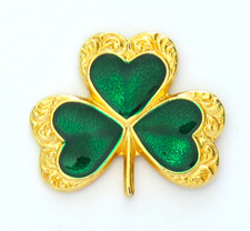 Shamrock Lapel Pin Vintage Green Enamel Gold Tone St Patricks Day Lucky Clover picture