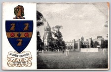 Vintage Rugby School England Cricket Scene Postcard F.S.O. Heraldic AA180 picture