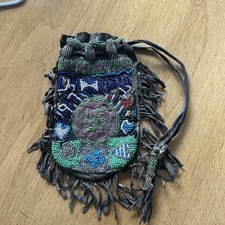 Antique Native American Indian Menominee  Tribe Beaded Drawstring Pouch Bag picture