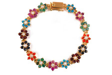 Floral Multicolor Gemstone Bracelet in 18K Yellow Gold Over 7.5