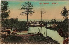 1909 Suffolk VA Lake Drummond People Pose Boats RARE Hand Colored DB Postcard picture