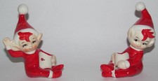 Vintage Elf Candle Huggers Christmas Figurines Pair of Elves Made in Japan picture