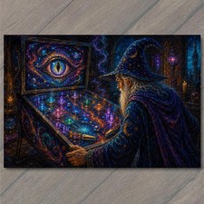 POSTCARD Wizard Pinball Cosmic Eye Arcade Crystals Stars Magic Night Fantasy picture