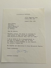 Sir Laurence Olivier Signed Typed Letter 1986 Aid for AIDS, Elizabeth Taylor picture