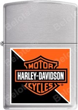 Zippo HD Harley Davidson Orange Black Shield Logo Satin Chrome Lighter NEW picture