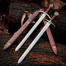 Pair Of 2 Forged High Carbon Steel Faith keeper Knights Templar Sword Medieval picture