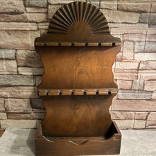 Vintage Wooden Spoon Rack Wall Display Case Carved Sunburst Planter Trough picture