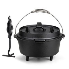 Outdoor Cast Iron Dutch Oven with Skillet Lid & Lid Lifter for Campfire Cooking picture
