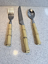 Vintage Gibson Faux Bamboo Handle Flatware Set Stainless Tropical Tiki Boho Isla picture