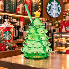 Limited Edition Starbucks Green Glass Christmas Tree Cup 16 oz Holiday 2026 picture