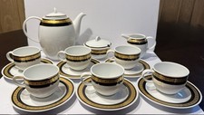 Vintage Minh Long I Fine Porcelain Tea Set Vietnam Black Gold 15 Pc picture