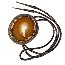 HYPNOTIC VINTAGE NAVAJO HUGE Montana Agate STERLING SILVER Bolotie  picture