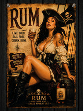 Rum Pirate Pin Up Metal Sign Bar Decor Sexy Pirate Girl  picture