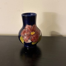 Moorcroft England Anemone Floral Cobalt Blue Art Pottery Bud Vase 74/4 picture