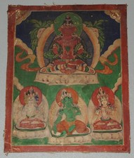 Real Tibet 19th Century Old Antique Buddhist Cotton Tsaklis Thangka Amitayus picture