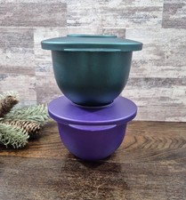 Tupperware Impressions (Set of 2) Bowls with Fitted Lids Hunter Green & Eggplant picture