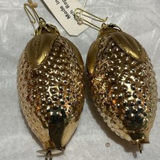 2~BLOWN GOLD, PINECONE ORNAMENTS NOS CZECH REPUBLIC Vtg 2.5