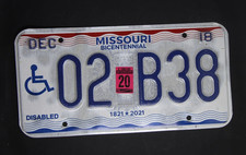 Original 2020 Missouri Bicentennial License Plate, Handicapped 02 B38 picture
