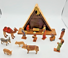 Vintage NOS 15pc Erzgebirge Expertic Hand Carved Manger Nativity In Box Germany picture